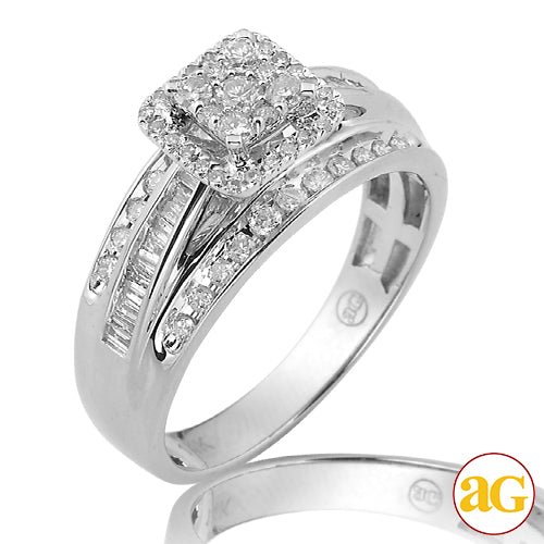14KW 0.65CTW SQUARE FLUER DIAMOND BRIDAL RING WITH