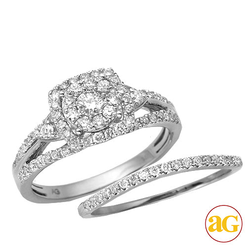 14KW 0.90CTW DIAMOND FLEUR HEAD BRIDALS SET WITH S