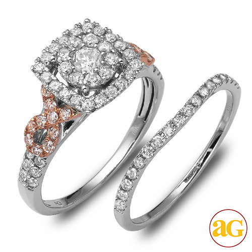 14KW+R 1.00CTW DIAMOND ROUND FLEUR HEAD BRIDAL SET