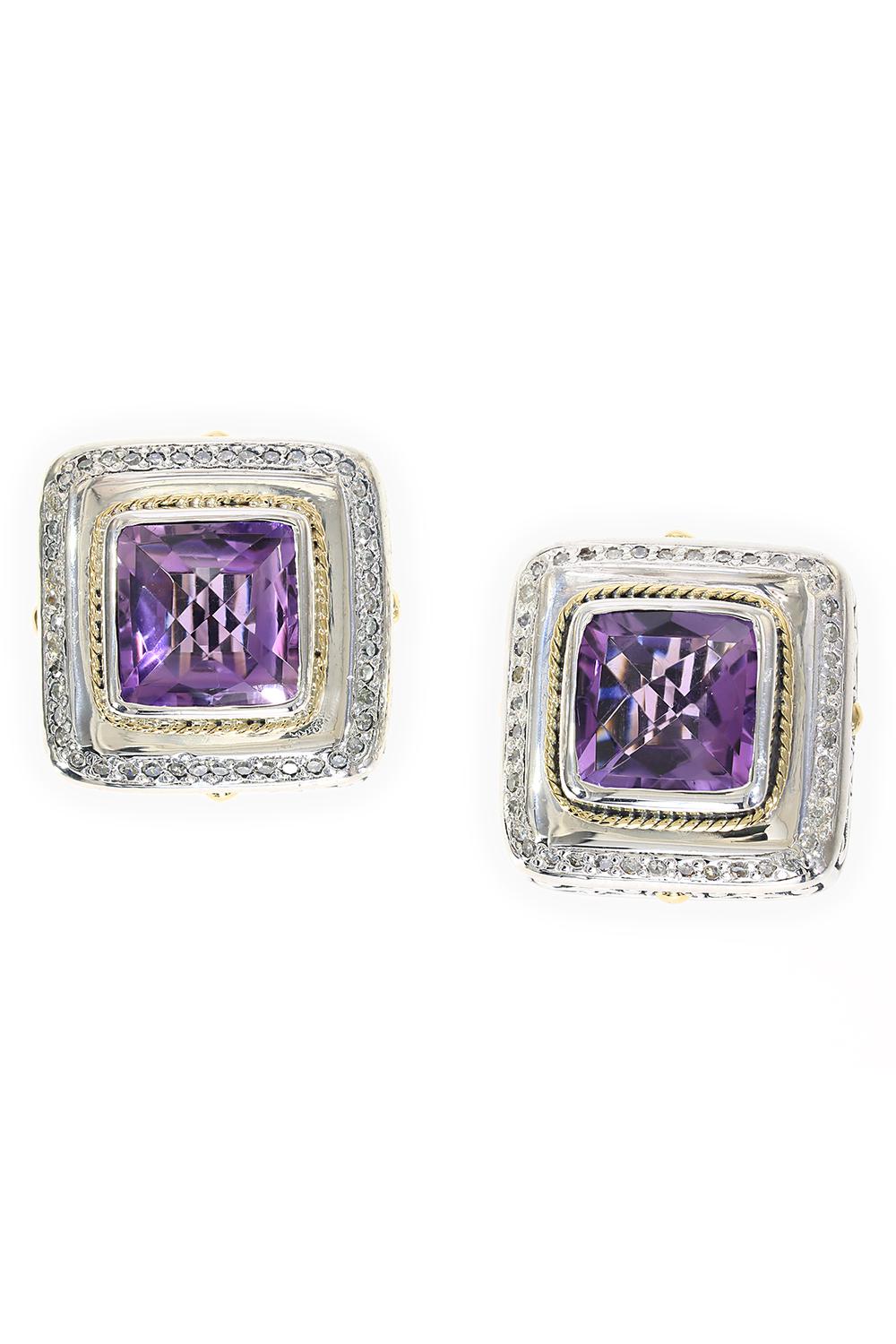 EFFY - 925 18K Gold/Silver Diamond and Amethyst Earrings