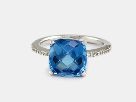 EFFY 14K WHITE GOLD DIAMOND,BLUE TOPAZ RING