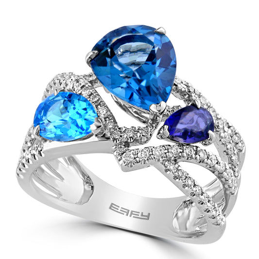 Effy 14K White Gold Diamond and Multicolor Ring