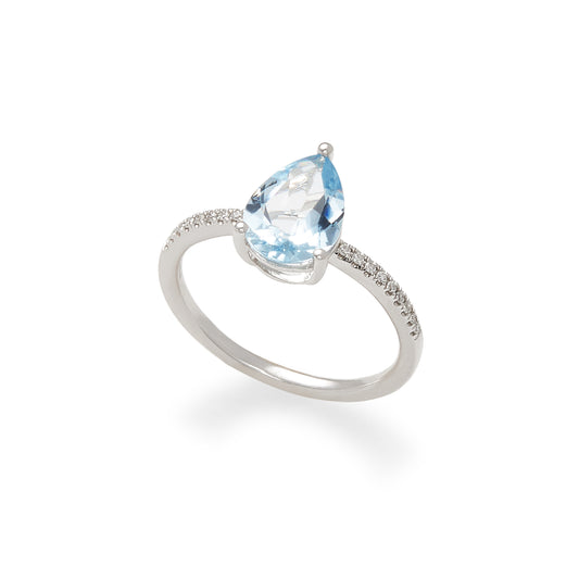 Effy 14K White Gold Diamond, Aquamarine Ring