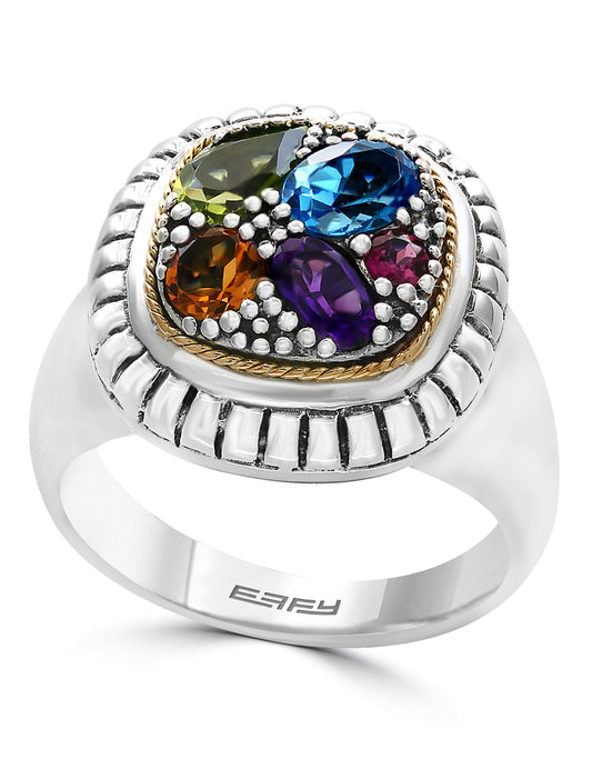 Effy 925 18K Yellow Gold/Silver Multicolor Stones Ring