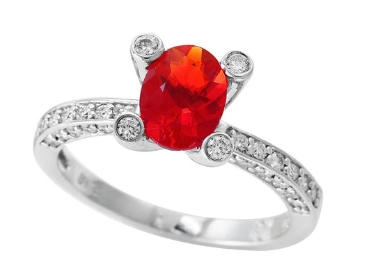 EFFY 18K WHITE GOLD DIAMOND,FIRE OPAL RING
