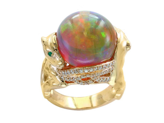 EFFY 14K YELLOW GOLD DIAMOND,NATURAL EMERALD,,OPAL RING