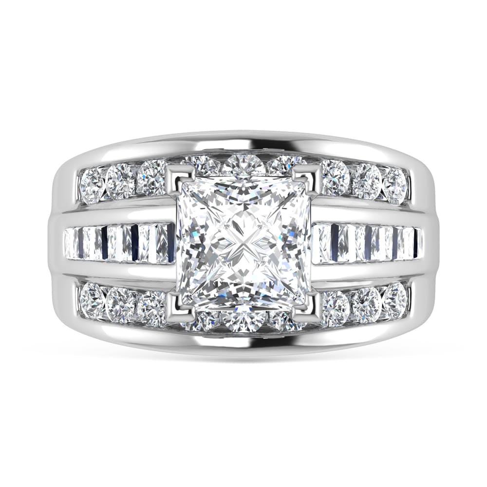 10K White Gold Lab Grown Diamond 3 7/8 Ct.Tw. Princess Shape Engagement Ring (IGI Certified 3CT)