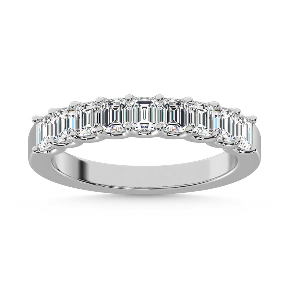 14K White Gold Lab Grown Diamond 1 Ct.Tw. Half Way Emerald Band