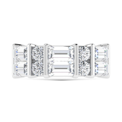 14K White Gold 2 Ct.Tw. Labgrown Diamond Round and Baguette Cut Fashion Band