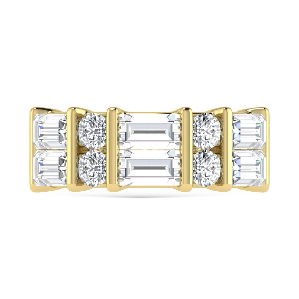 14K Yellow Gold 2 Ct.Tw. Labgrown Diamond Round and Baguette Cut Fashion Band