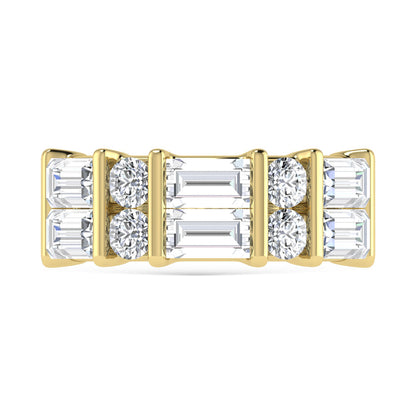14K Yellow Gold 2 Ct.Tw. Labgrown Diamond Round and Baguette Cut Fashion Band