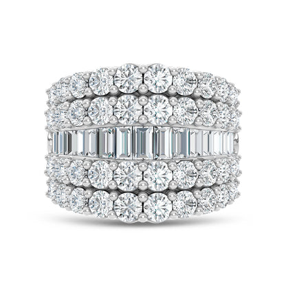 14K White Gold Lab Grown Diamond 4 Ct.Tw. Round and Baguette Fashion Ring