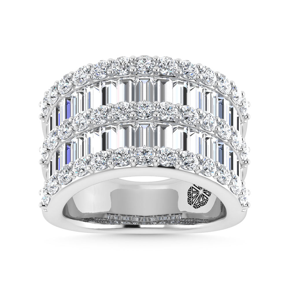 14K White Gold 3 Ct.Tw. Labgrown Diamond Round and Baguette Cut Fashion Band