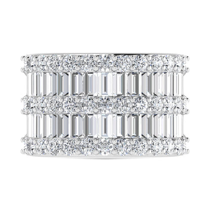 14K White Gold 3 Ct.Tw. Labgrown Diamond Round and Baguette Cut Fashion Band