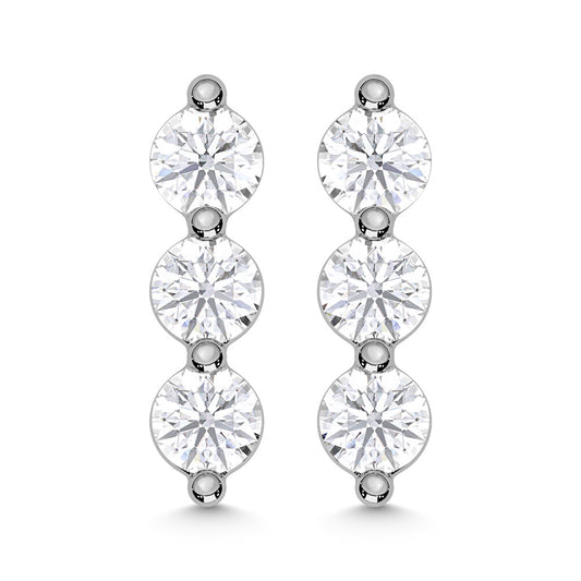 10K White Gold Lab Grown Diamond 1/6 Ct.Tw. Three Stone Earrings