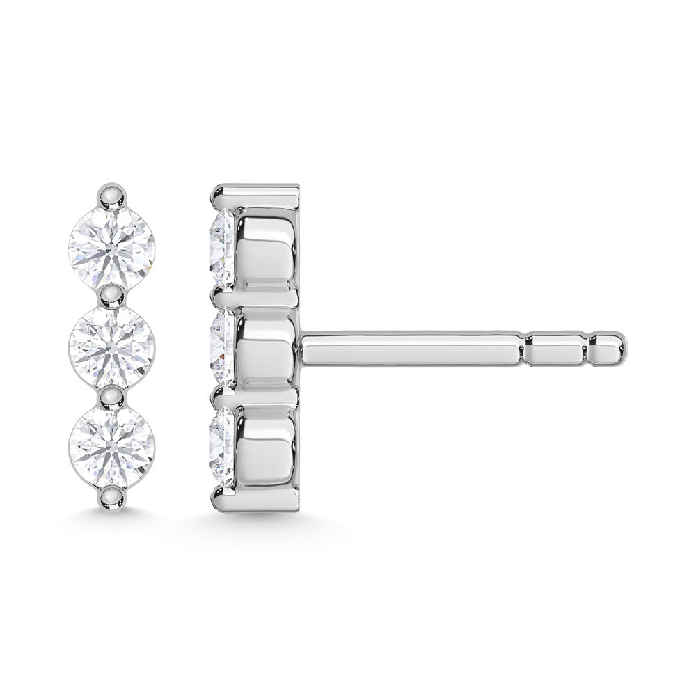 10K White Gold Lab Grown Diamond 1/6 Ct.Tw. Three Stone Earrings