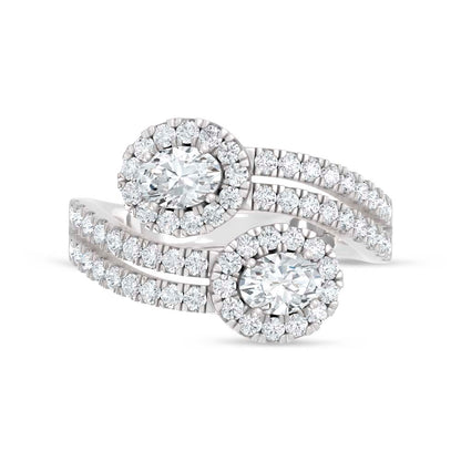 14K White Gold Lab Grown Diamond Round and Oval 1 1/2 Ct.Tw. Fashion Ring