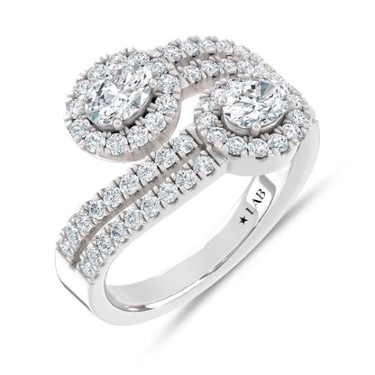 14K White Gold Lab Grown Diamond Round and Oval 1 1/2 Ct.Tw. Fashion Ring