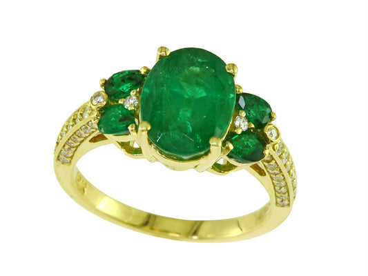 EFFY 18K YELLOW GOLD DIAMOND,NATURAL EMERALD RING
