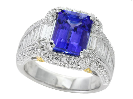 EFFY 18K TWO TONE GOLD DIAMOND AND TANZANITE RING