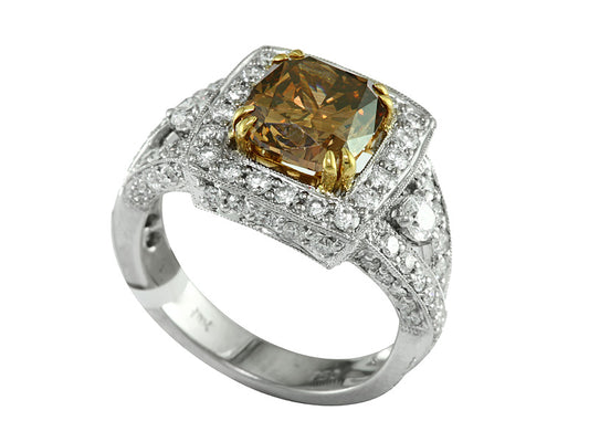 EFFY 18K WHITE/YELLOW GOLD ,WHITE DIAMOND /BROWN DIAMOND RING