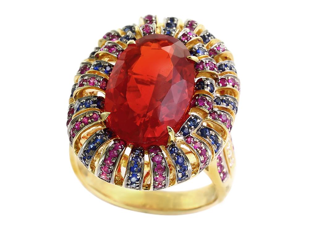 EFFY 18K YELLOW GOLD ,FIRE OPAL/RUBY/SAPPHIRE RING