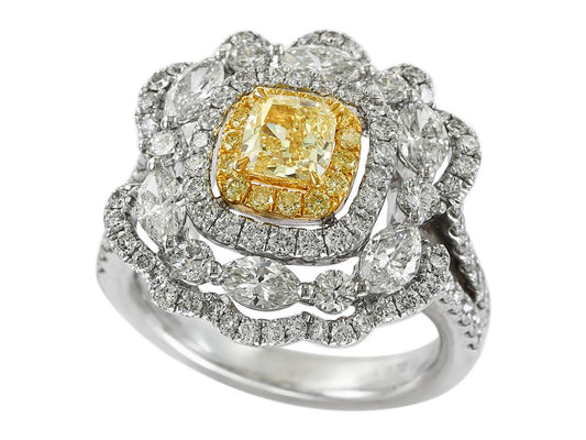 EFFY 18K TWO TONE GOLD WHITE AND YELLOW DIAMOND RING
