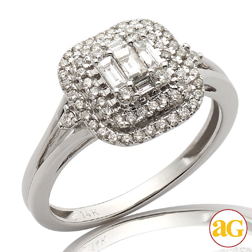 14KW 0.55CTW BAGUETTE DIAMOND BRIDAL RING WITH DOU