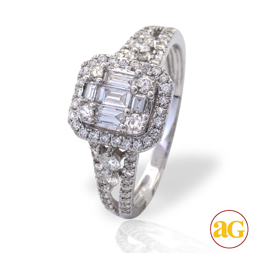 14KW 1.00CTW BAGUETTE DIAMOND BRIDAL SET WITH RECT