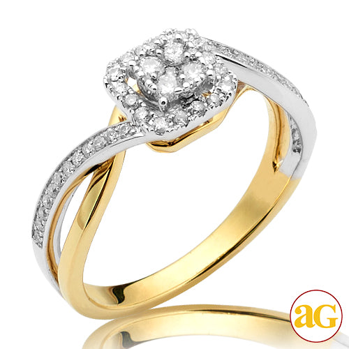 14KY TWO TONE 0.50CTW DIAMOND ROUND CLUSTER BRIDAL
