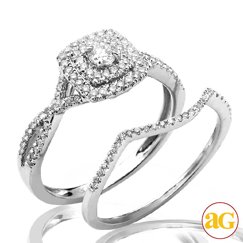 14KW 0.55CTW DIAMOND BRIDAL SET WITH DOUBLE SQUARE
