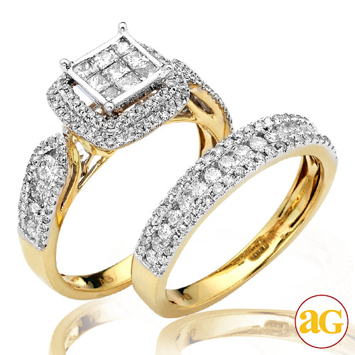 14KY 1.55CTW DIAMOND BRIDAL SET WITH 9-STONE PC CE