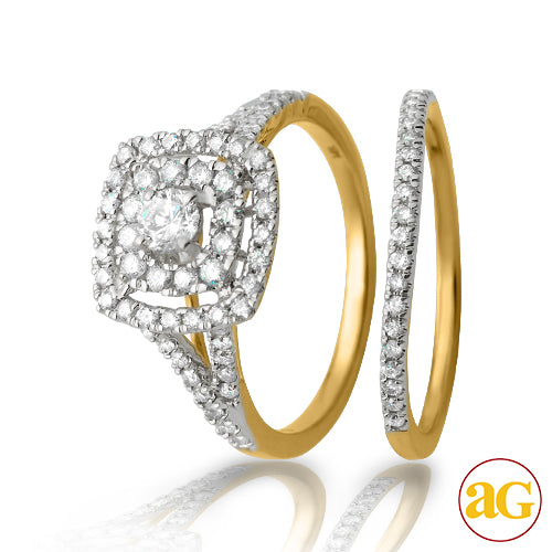 14KY 1.00CTW DIAMOND BRIDAL SET - DOUBLE SQUARE HA