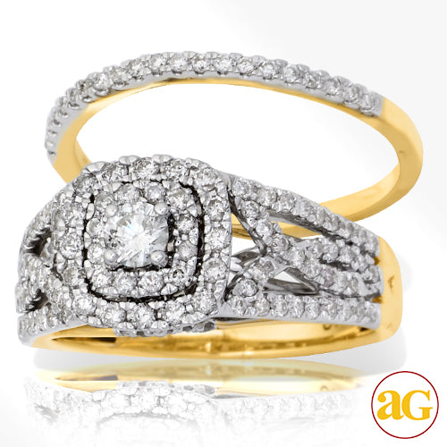 14KY 1.00CTW DIAMOND BRIDAL SET - DOUBLE SQUARE HA