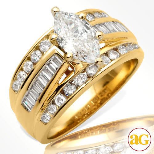 14KY 1.98CTW DIAMOND BRIDAL RING [0.98CT MQ - D SI