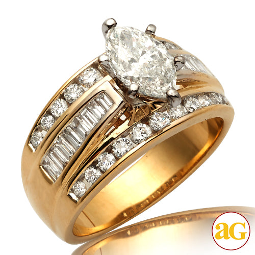 14KY 1.90CTW DIAMOND BRIDAL RING [0.90CT MQ - D SI