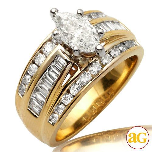 14KY 2.01CTW DIAMOND BRIDAL RING [1.01CT MQ - F SI