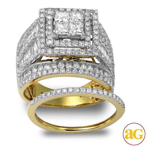 14KY 3.00CTW PC DIAMOND QUAD HEAD BRIDAL SET - 2 R