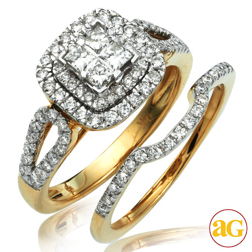 14KY 1.00CTW PC DIAMOND QUAD HEAD BRIDAL SET  W/