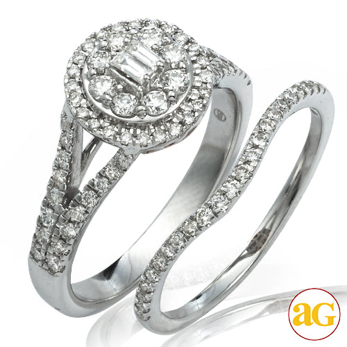 14KW+R 0.75CTW DIAMOND ROUND CLUSTER BRIDAL SET
