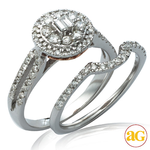 14KW+R 0.75CTW DIAMOND ROUND CLUSTER BRIDAL SET