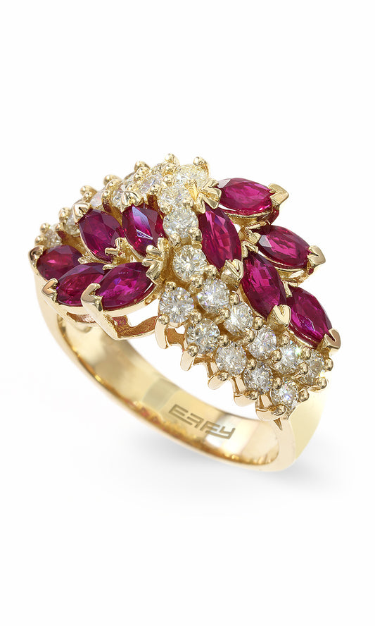 Effy 14K Yellow Gold Diamond,Natural Ruby Ring