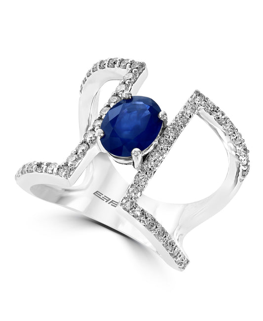Effy 14K White Gold Diamond,Natural Sapphire Ring