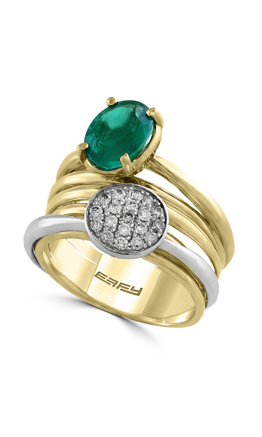 Effy 14K Wht/Yel/Pnk Diamond,Natural Emerald Ring