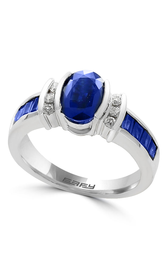 EFFY 14K WHITE GOLD DIAMOND,NATURAL SAPPHIRE RING