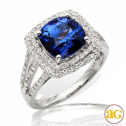 14KW 0.60CTW DIAMOND RING WITH 4.50CT TANZANITE