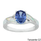 Sterling Silver White Inlay Opal w/Blue Oval CZ Ring
