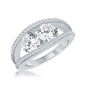 Sterling Silver, Double Band with Center Two-Stone, CZ Ring