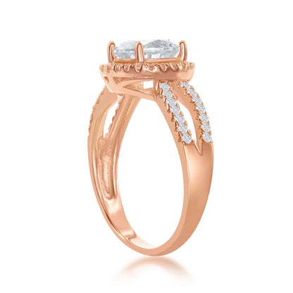 Sterling Silver Halo Style CZ Engagement Ring - Rose Gold plated