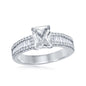 Sterling Silver Emerald Cut CZ Center w/ Half Baguette CZ Band Engagement Ring